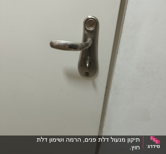 ידית דלת מתכתית על דלת לבנה